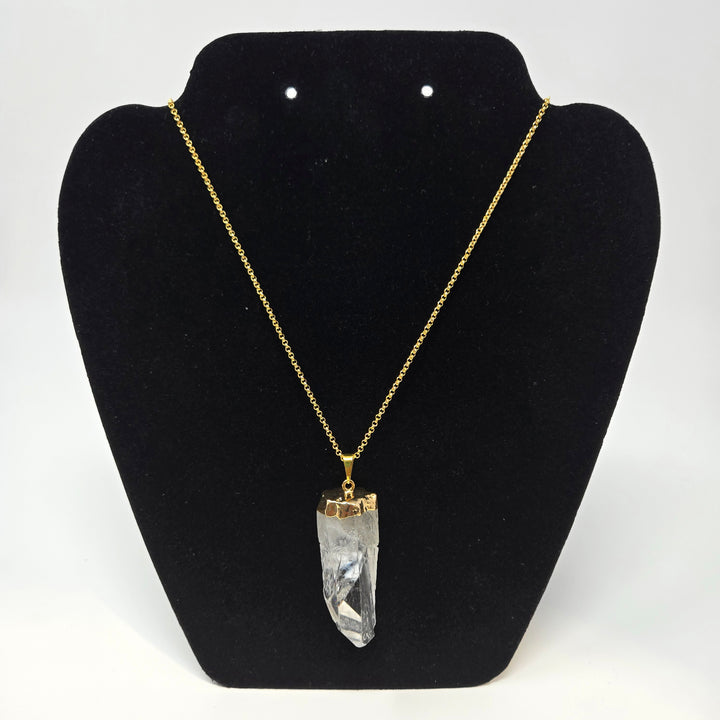 Clear Quartz Rough Gold Plateted Pendant