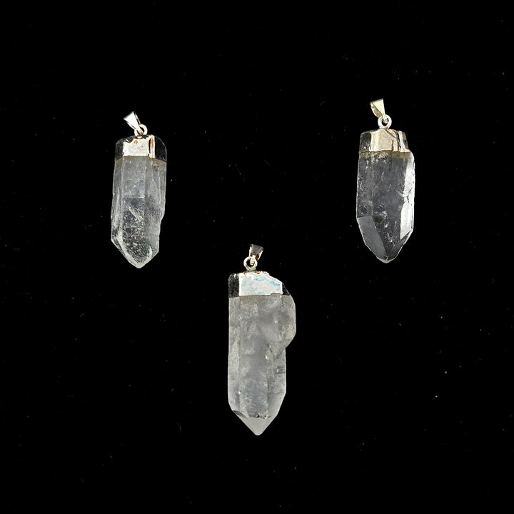 Clear Quartz Rough Silver Plateted Pendant