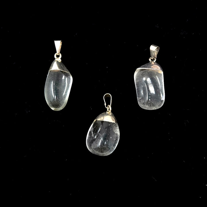 Clear Quartz Tumbled Stone Silver Plated Pendant