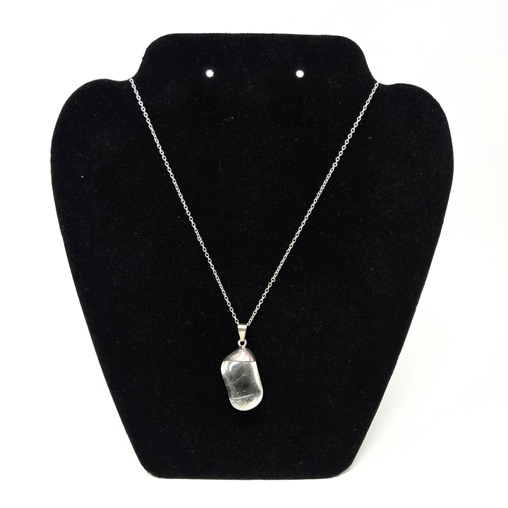 Clear Quartz Tumbled Stone Silver Plated Pendant