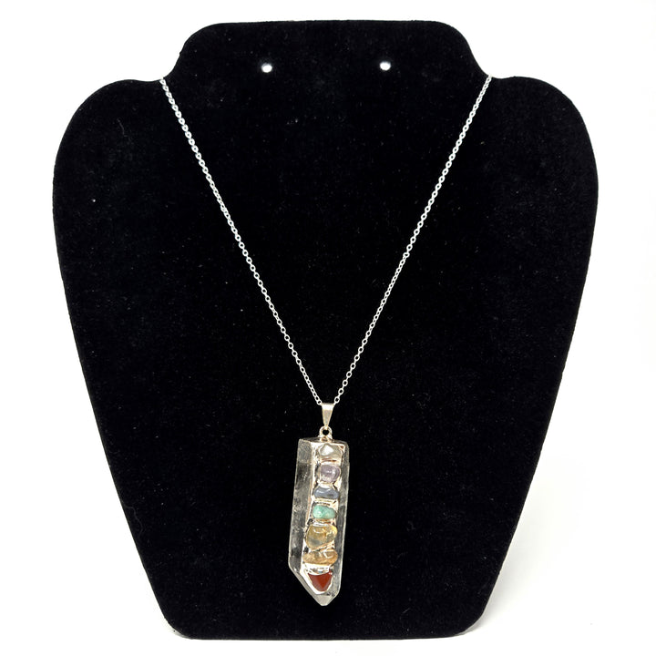 Clear Quartz Point with 7 Chakra Pendant Silver Plated