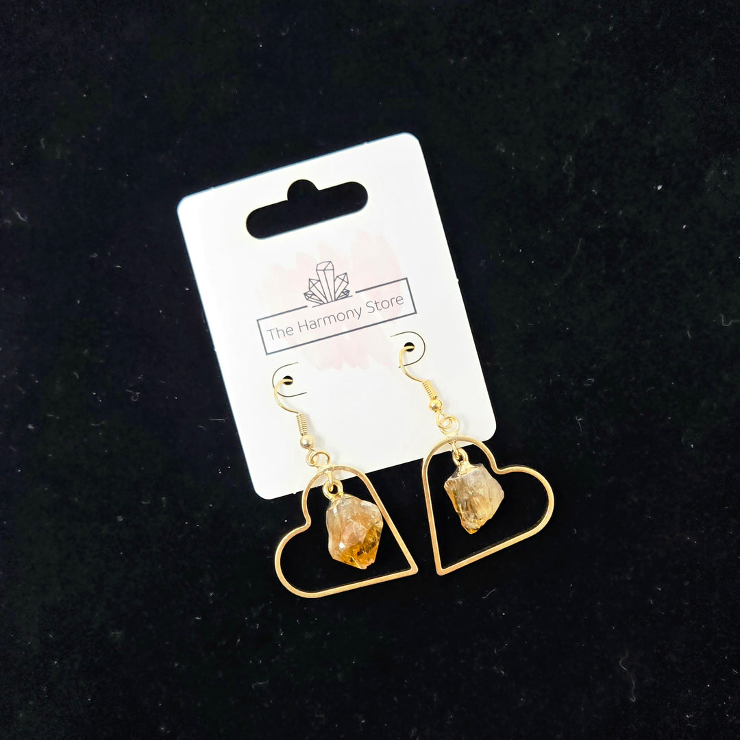 Citrine Gold Plated Heart Earrings