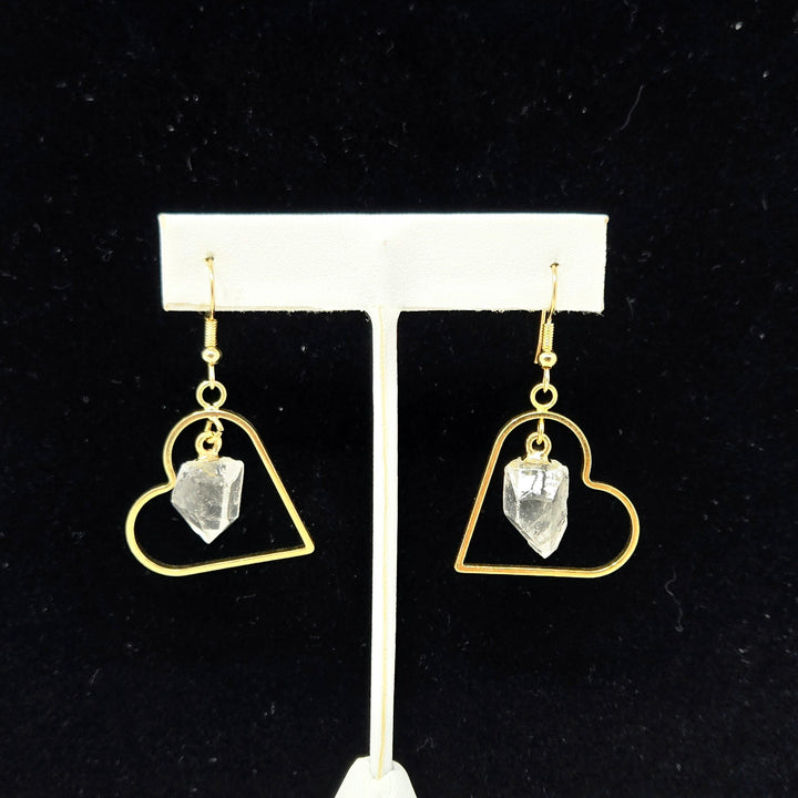 Clear Quartz Gold Plated Heart Earrings