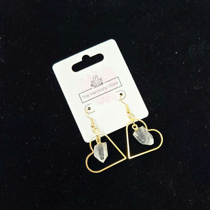 Clear Quartz Gold Plated Heart Earrings