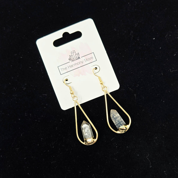 Clear Quartz Gold Plated Teardrop Earrings