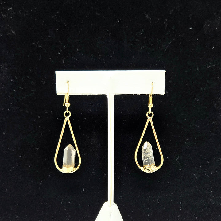 Clear Quartz Gold Plated Teardrop Earrings