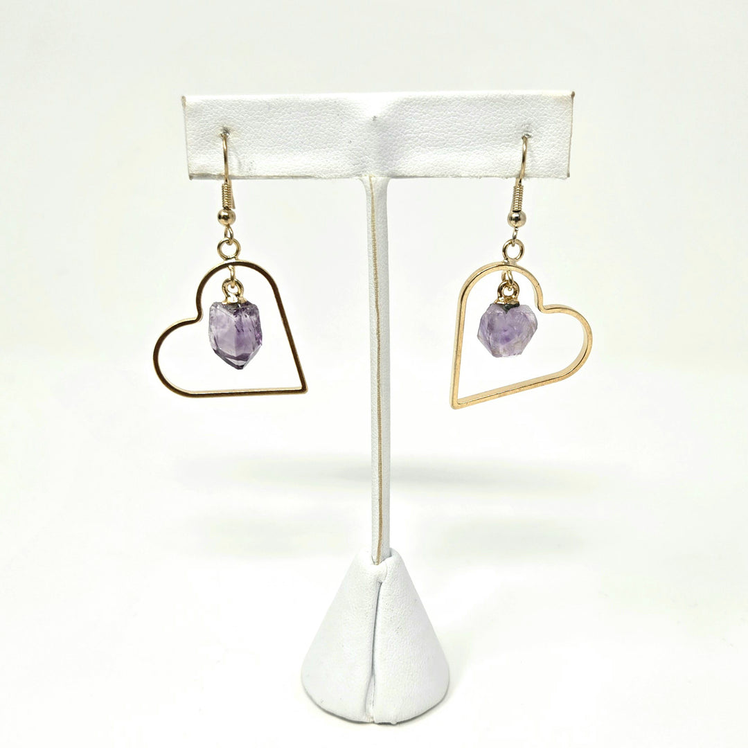 Amethyst Gold Plated Heart Earrings