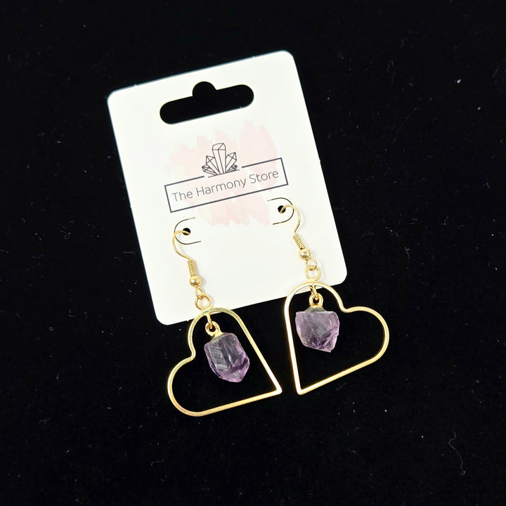 Amethyst Gold Plated Heart Earrings