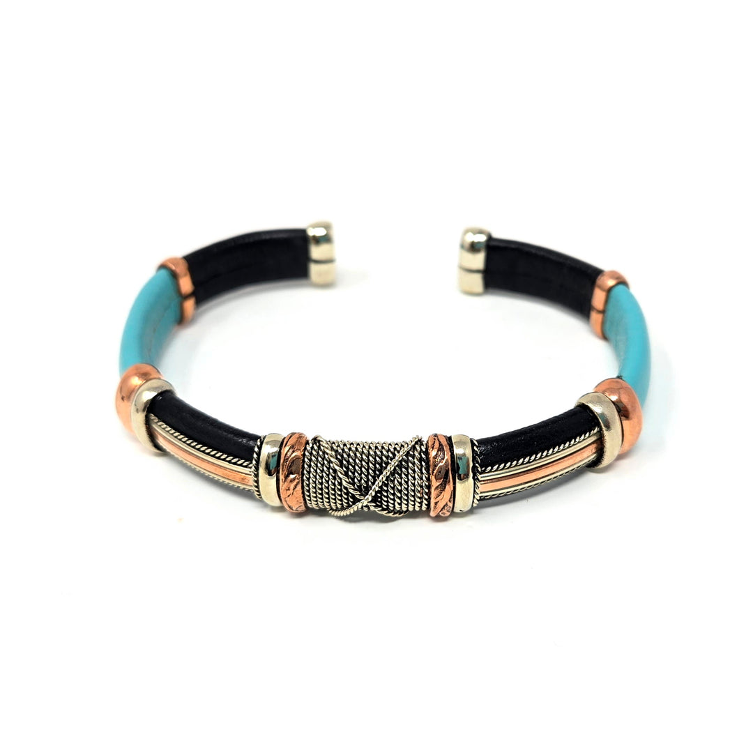 Blue Mix Leather Copper Bracelets