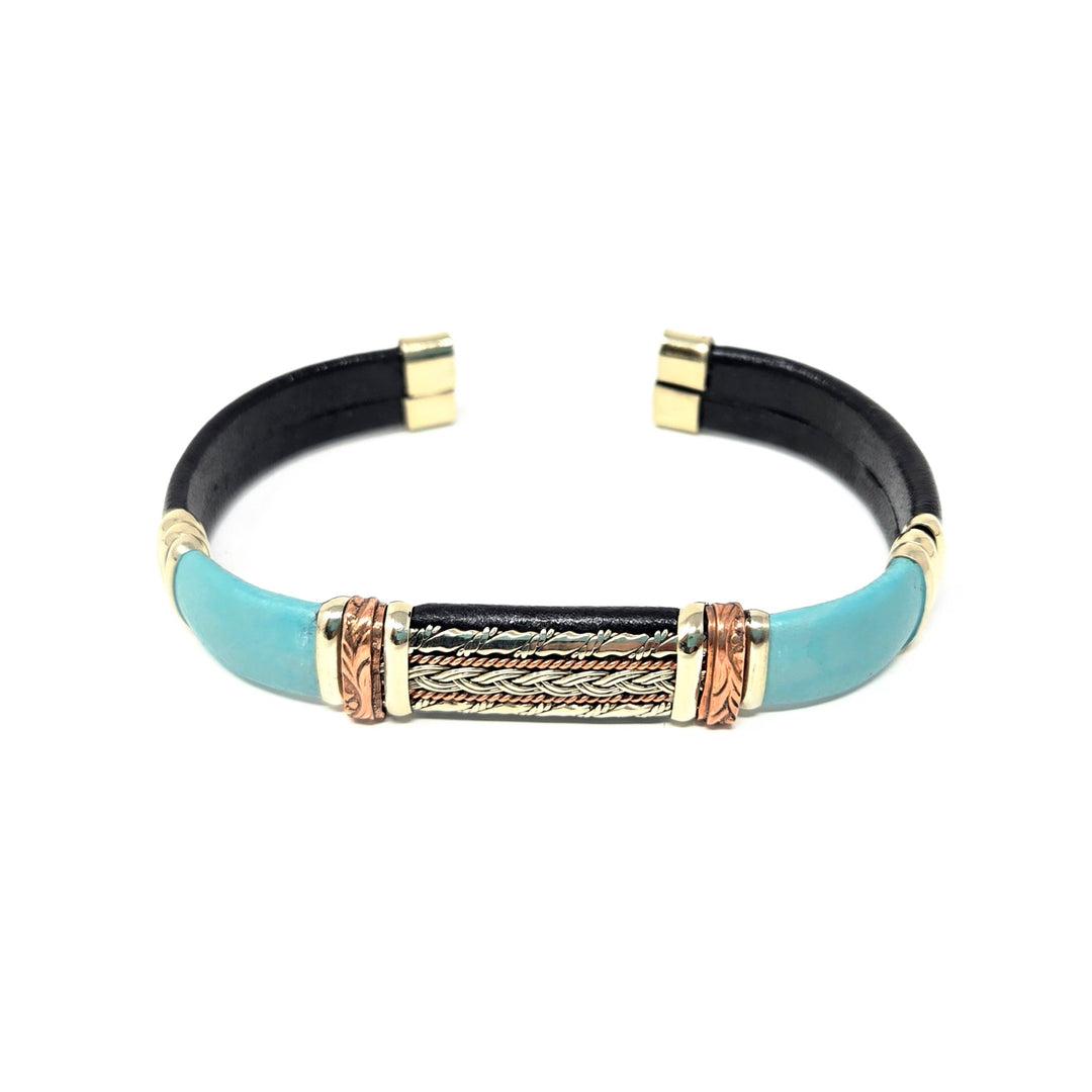 Blue Mix Leather Copper Bracelets