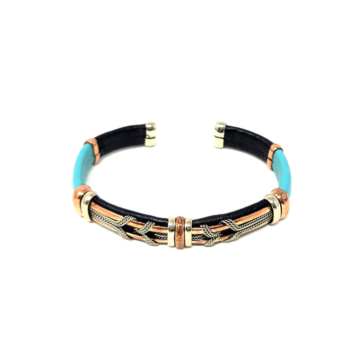 Blue Mix Leather Copper Bracelets