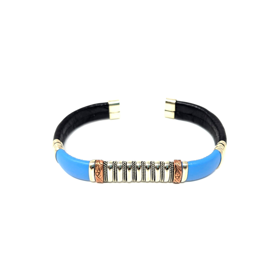 Blue Mix Leather Copper Bracelets