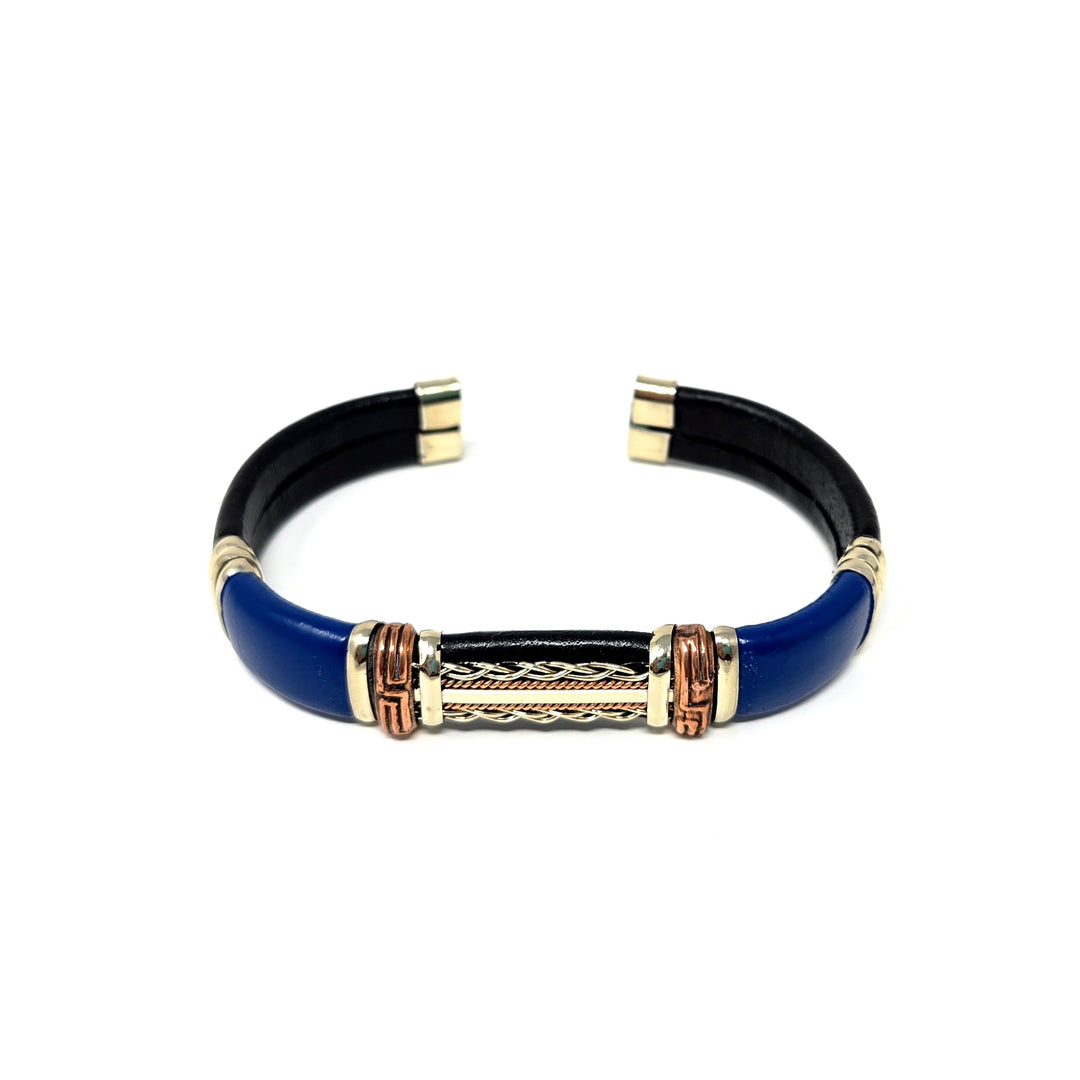 Blue Mix Leather Copper Bracelets