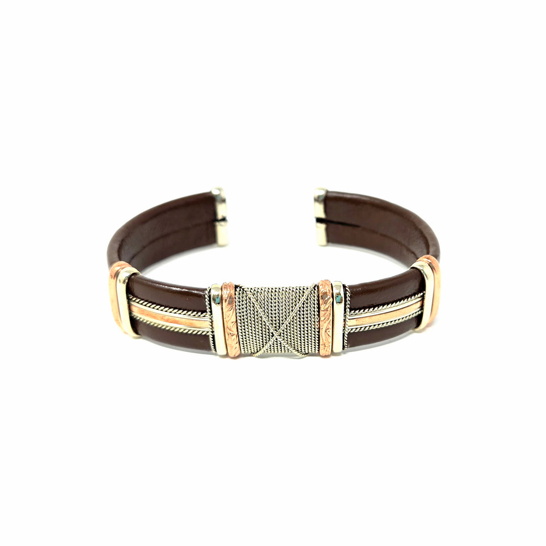 Large Brown Leather Copper Bracelets