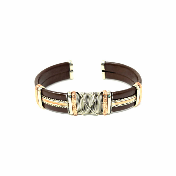 Large Brown Leather Copper Bracelets