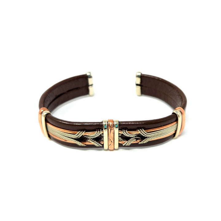 Large Brown Leather Copper Bracelets