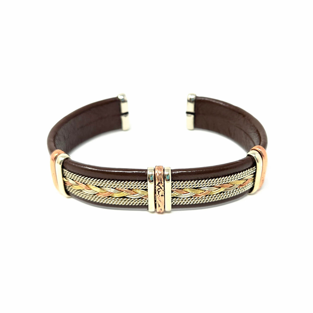 Large Brown Leather Copper Bracelets