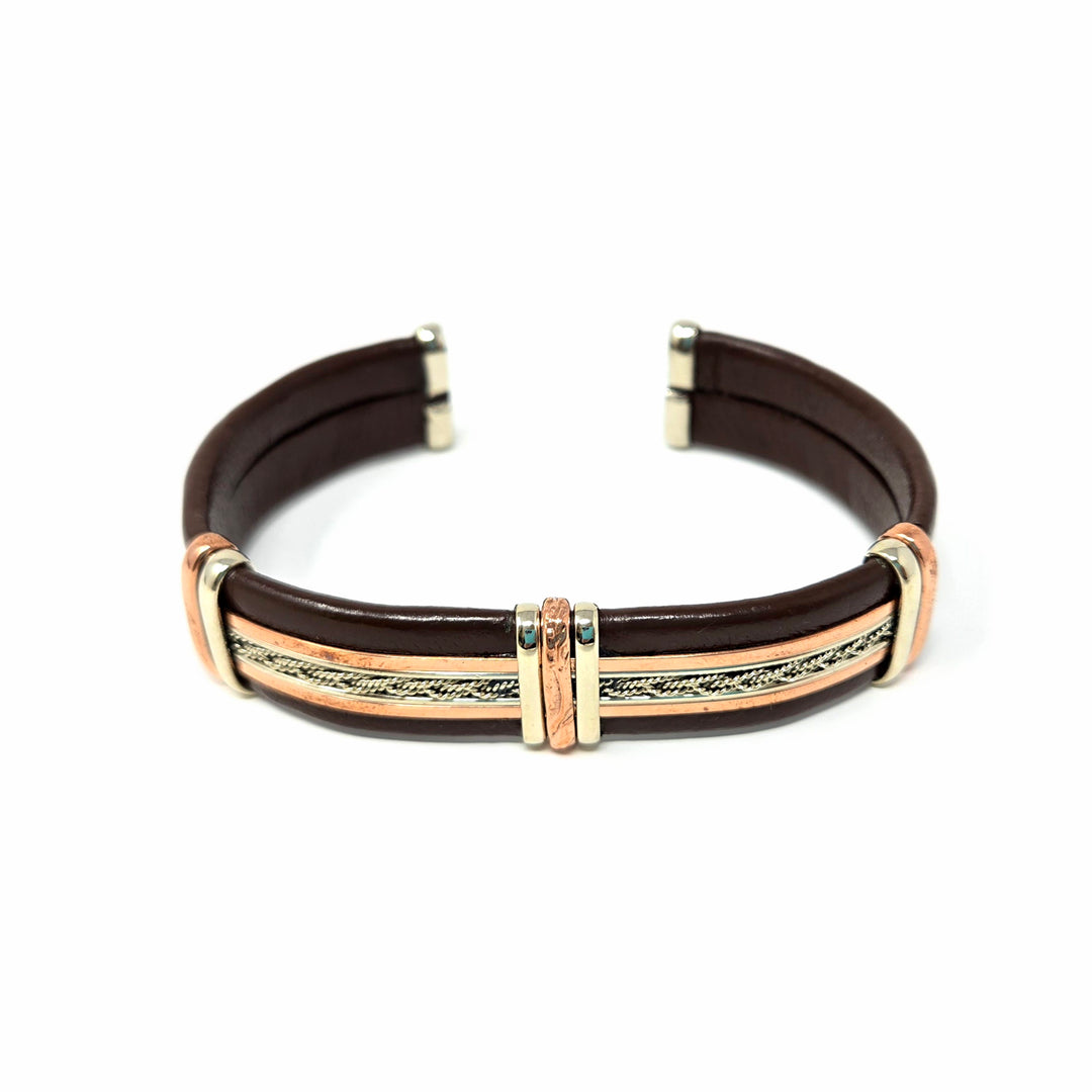 Large Brown Leather Copper Bracelets