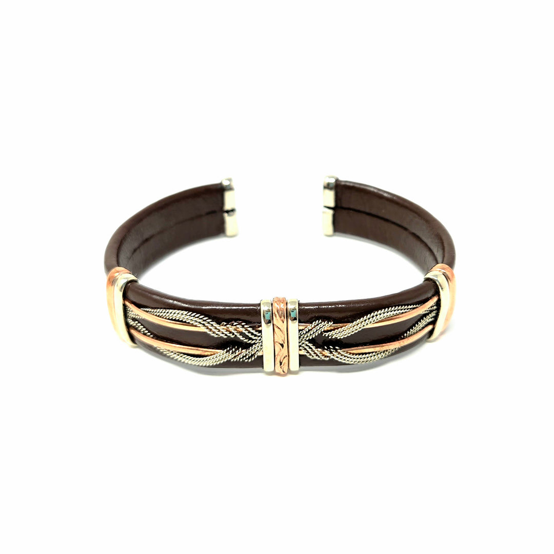 Large Brown Leather Copper Bracelets