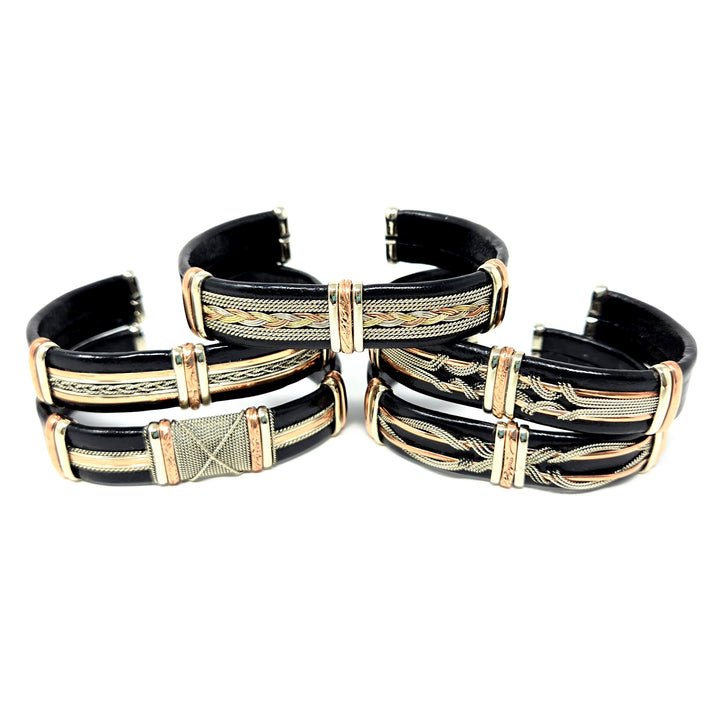 Large Black Leather Copper Bracelets