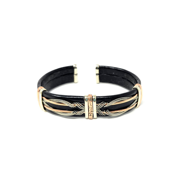 Large Black Leather Copper Bracelets