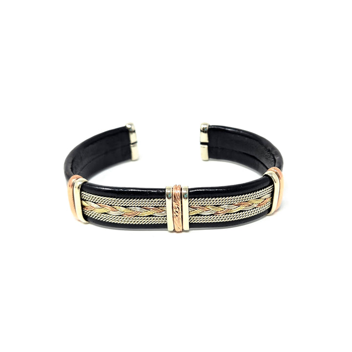 Large Black Leather Copper Bracelets