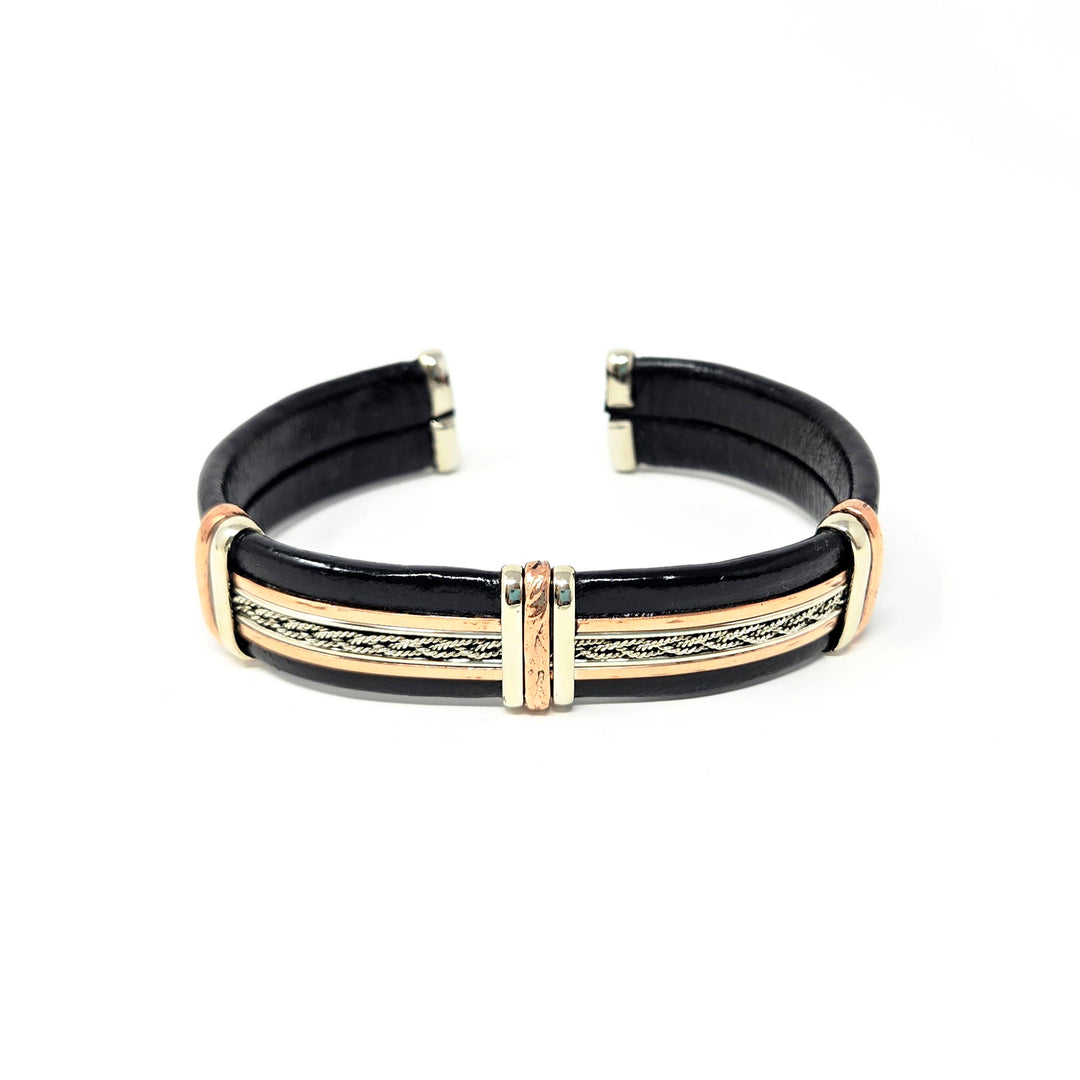 Large Black Leather Copper Bracelets