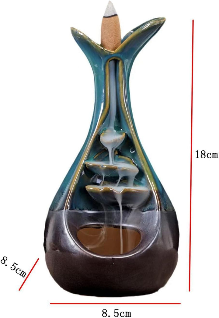 Creative Vase Series Backflow Incense Burner Ceramic (B-Blue)