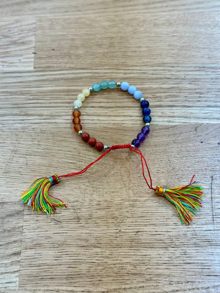 7 Chakra Adjustable Tassel Bracelet with 6mm beads - The Harmony Store