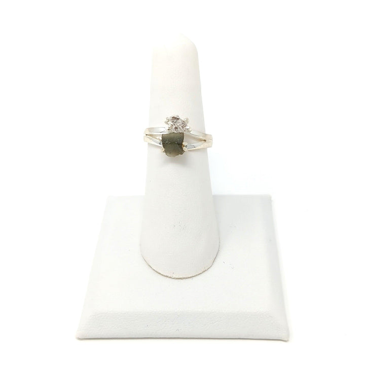 925 Moldavite Herkimer Ring- Rough Prong - The Harmony Store