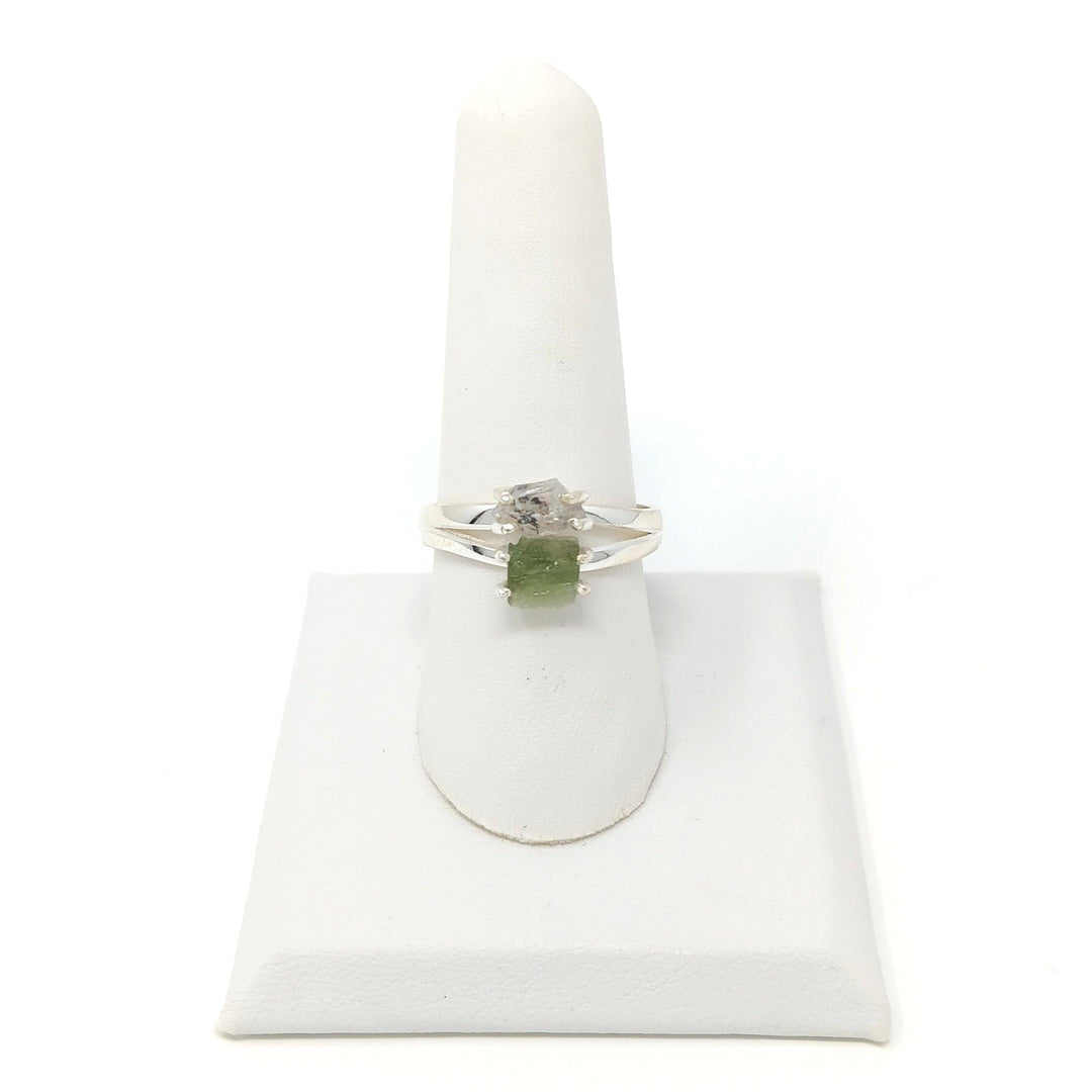 925 Moldavite Herkimer Ring- Rough Prong - The Harmony Store