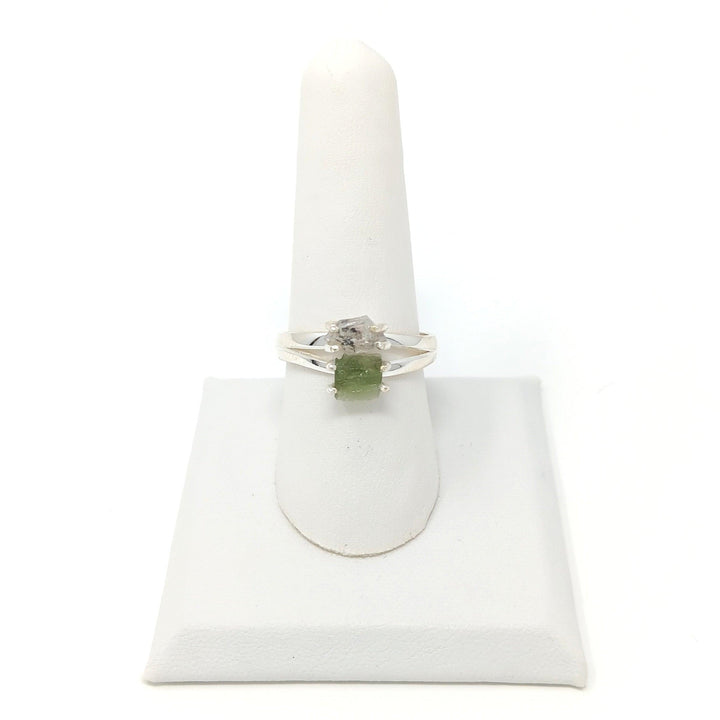 925 Moldavite Herkimer Ring- Rough Prong - The Harmony Store