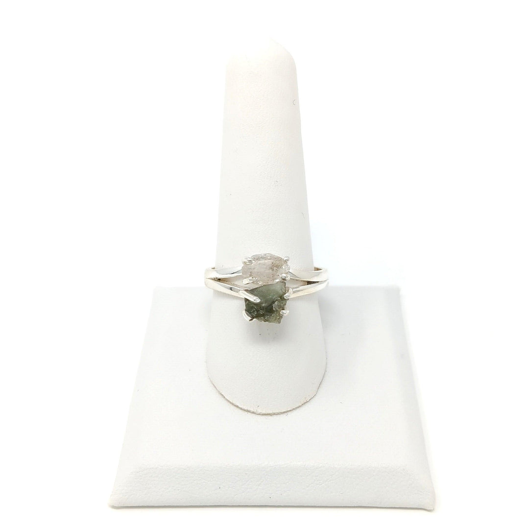 925 Moldavite Herkimer Ring- Rough Prong - The Harmony Store