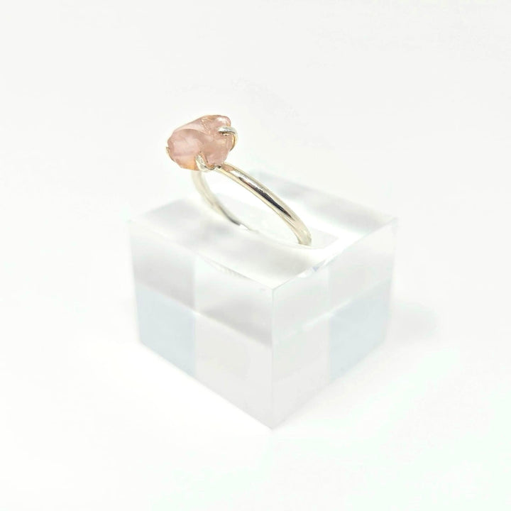 925 Rose Quartz Silver Ring-Rough Stackable - The Harmony Store Crystal Shop Miami