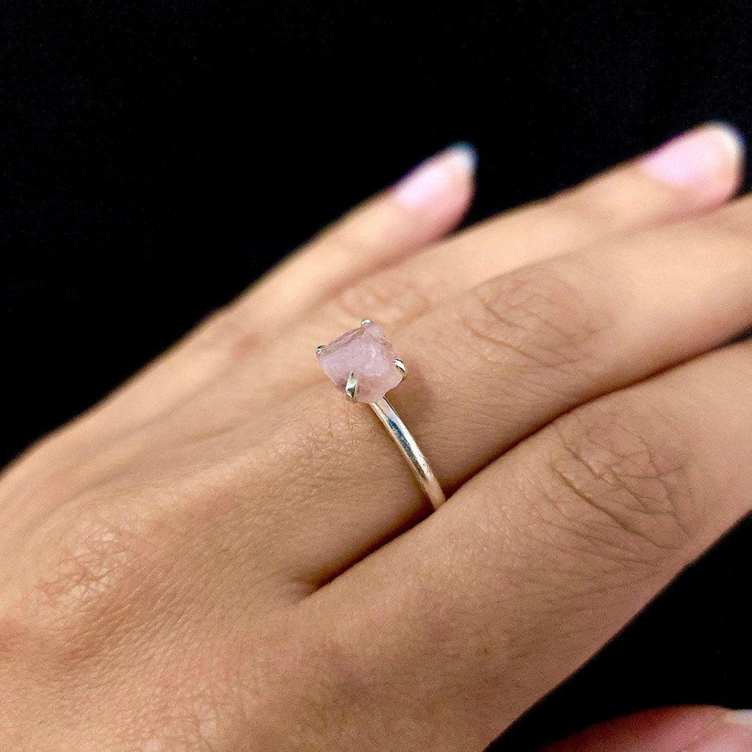 925 Rose Quartz Silver Ring-Rough Stackable - The Harmony Store Crystal Shop Miami