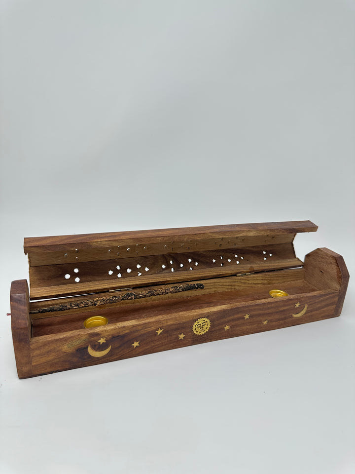 Coffin Incense Burner Holder- Sun Moon Star 12"