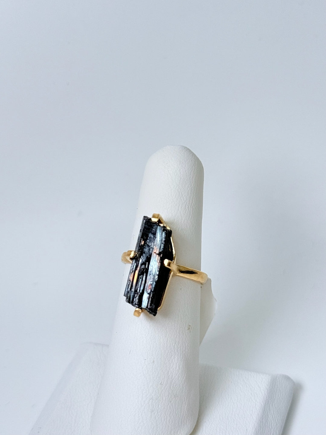 Black Tourmaline Simple Band Ring Crystal