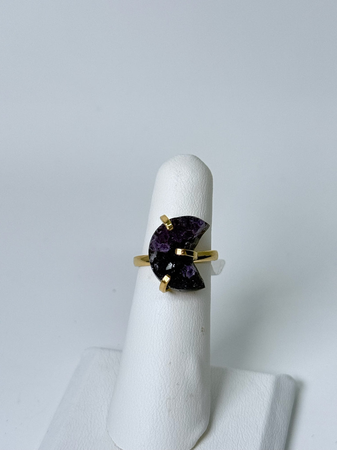 Amethyst Moon Cluster Simple Band Ring