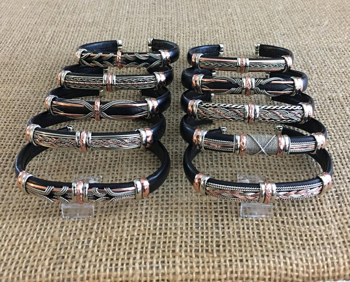 Black Leather Cuff Copper Bracelets - The Harmony Store