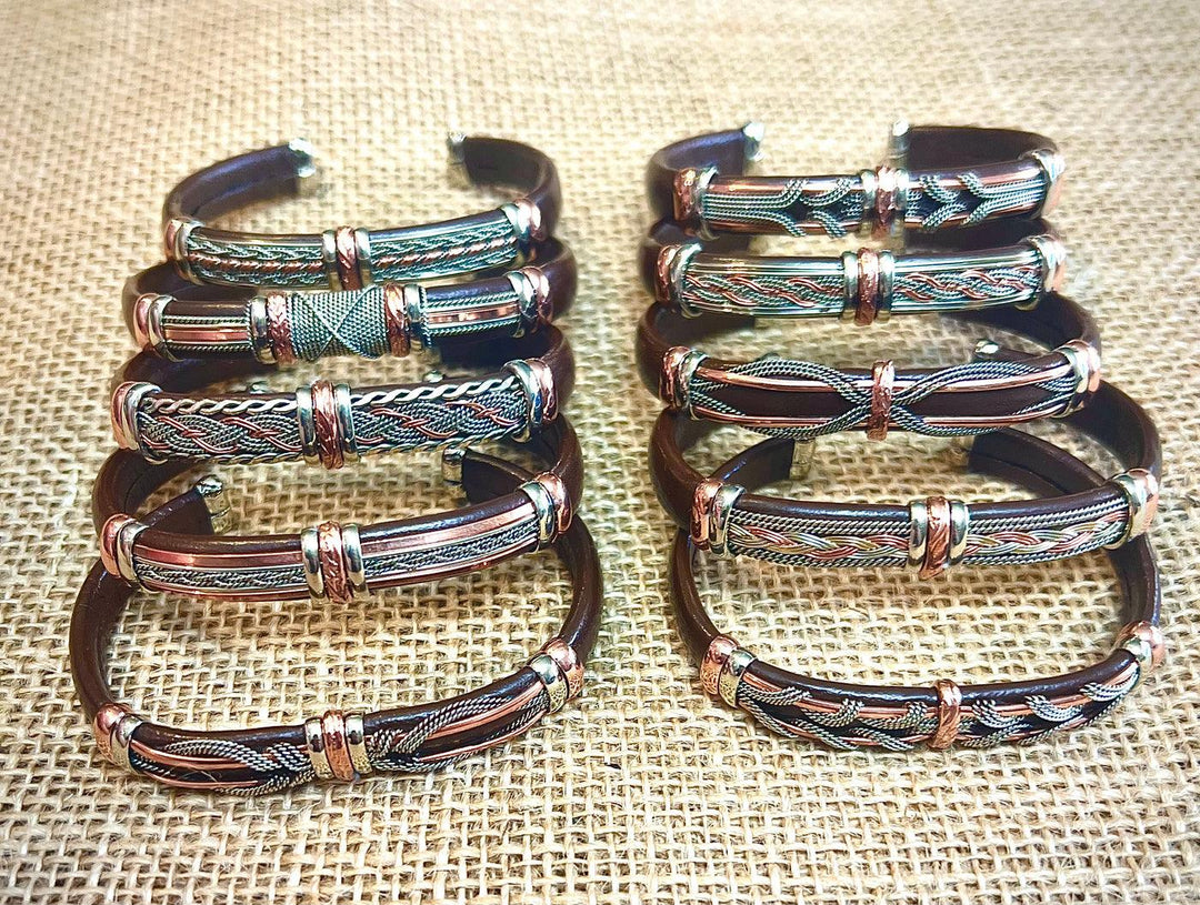 Brown Leather Cuff Copper Bracelets - The Harmony Store