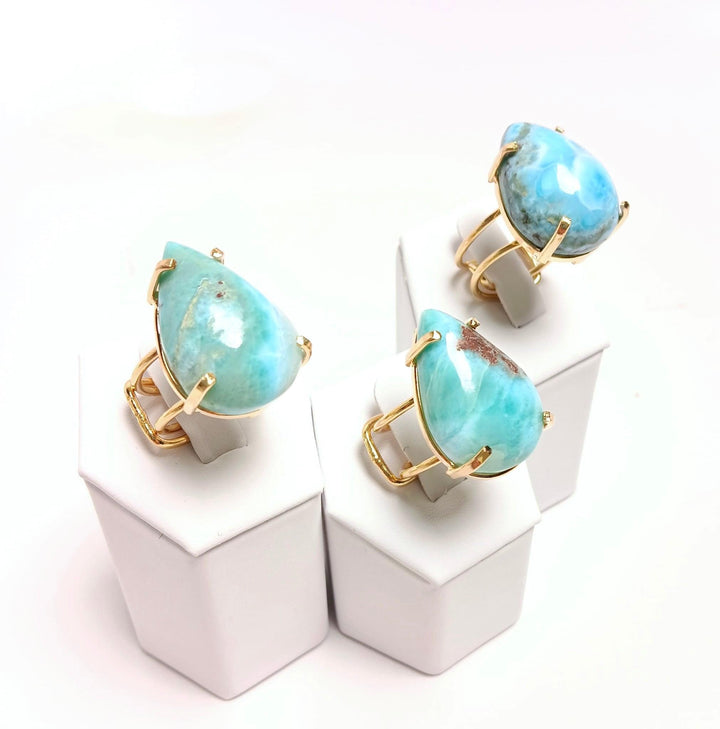 Larimar Cabochon Wire Rings - The Harmony Store