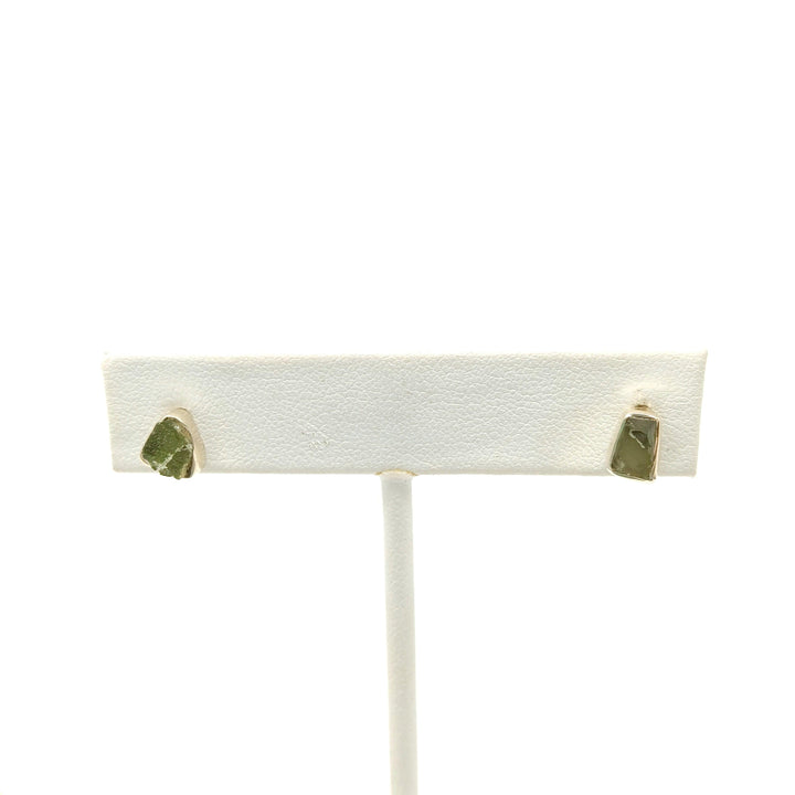 Moldavite Silver Stud Earrings Rough - The Harmony Store