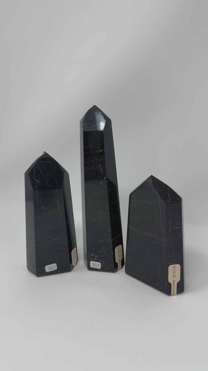 Black Tourmaline & Hematite Tower Obelisk