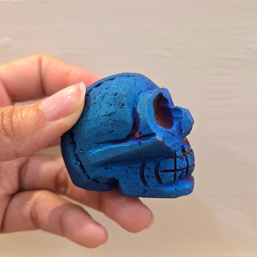 Rainbow Aura Hand Carved Skull 2"