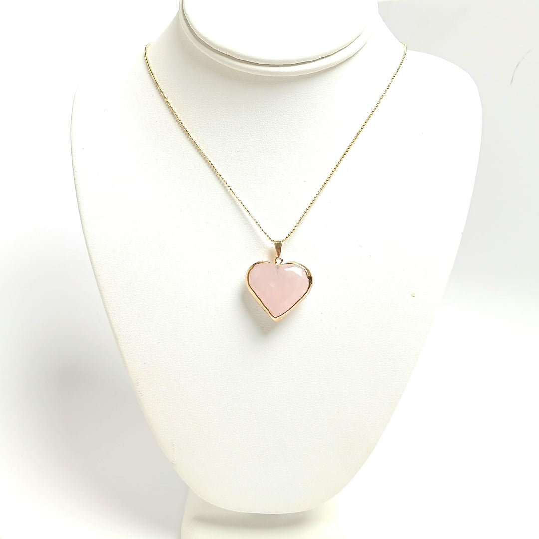 Rose Quartz Heart with Gold Edge Necklace - The Harmony Store