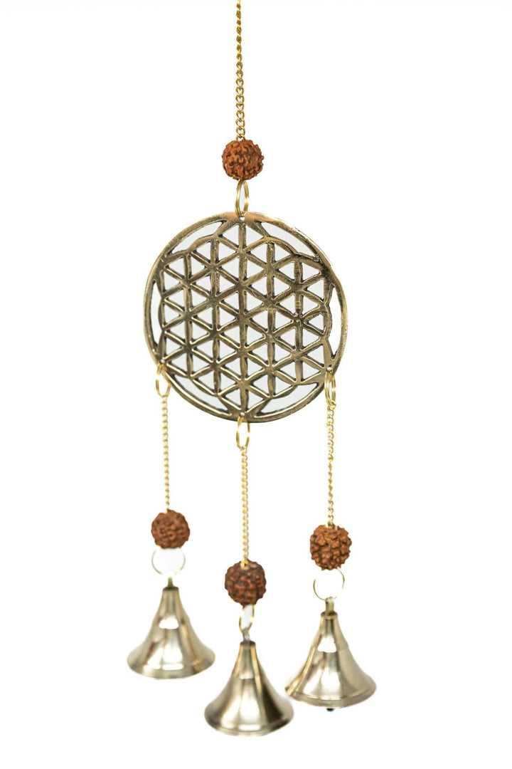 Flower of Life Wind Chime With Rudraksha & 3 Bells Metaphysical Home Decor