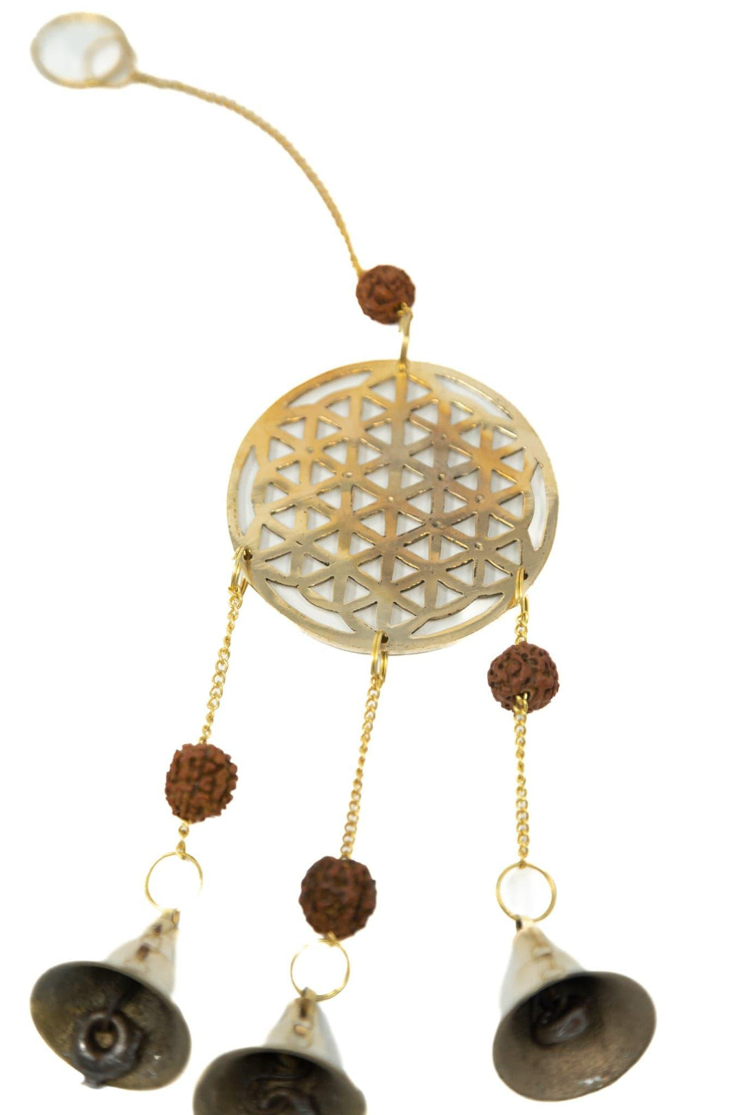 Flower of Life Wind Chime With Rudraksha & 3 Bells Metaphysical Home Decor