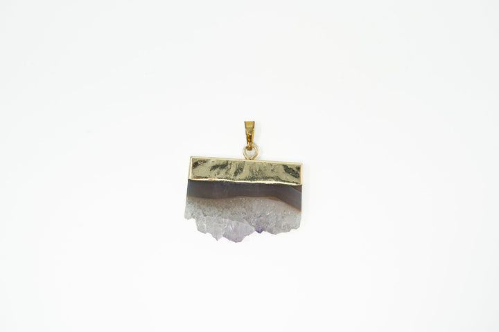 Slice Druzy Amethyst Stalactite Slice Gold Pendant Pendant